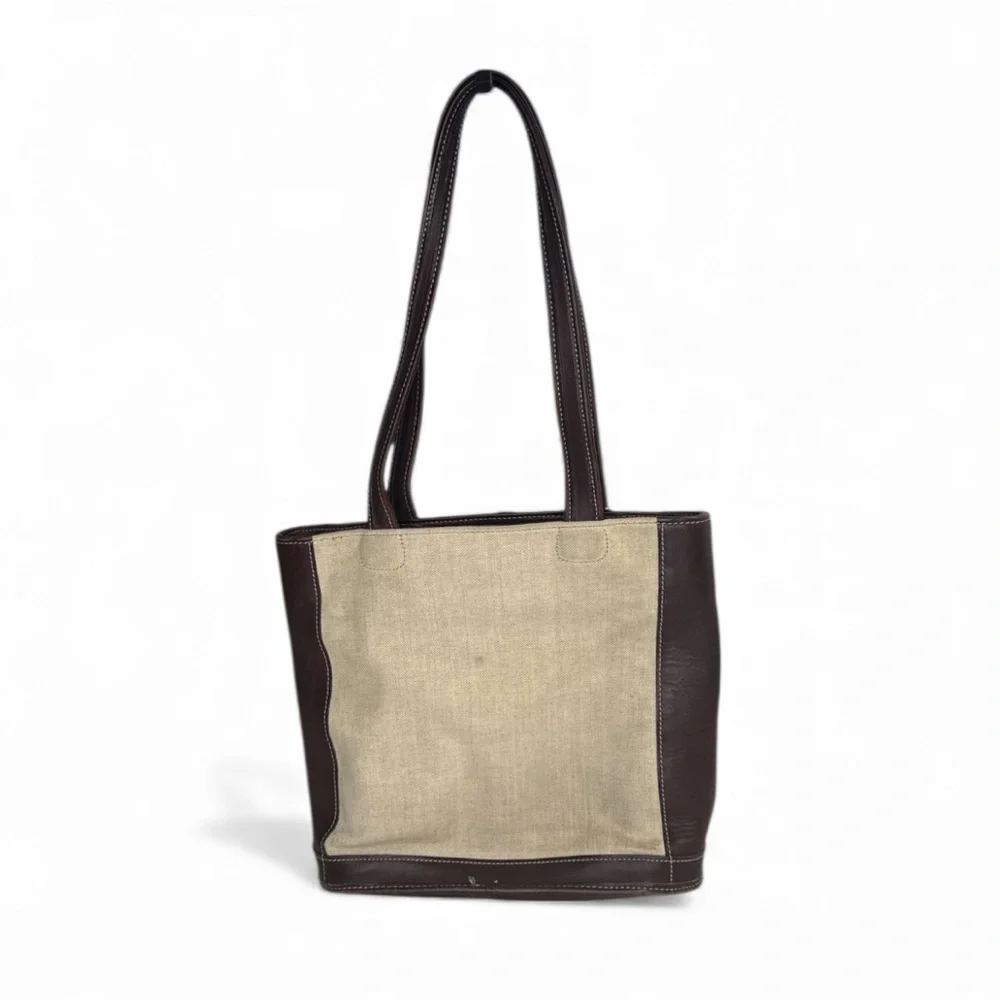 Coach 6122 vintage Bleecker Satchel linen canvas and brown leather tote bag - Picture 2 of 12
